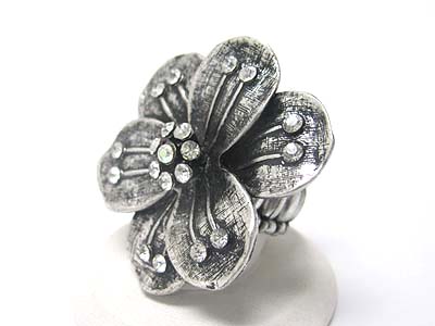 Crystal stud scratch metal flower stretch ring