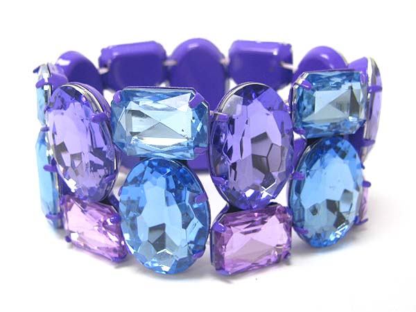 Large facet acryl stone enameld metal stretch bracelet