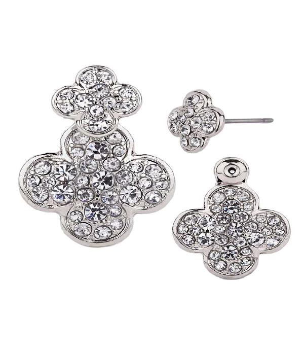 Crystal pave double sided clover front and back earrings