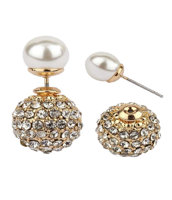 Pearl and crystal fireball double sided front and back earrings