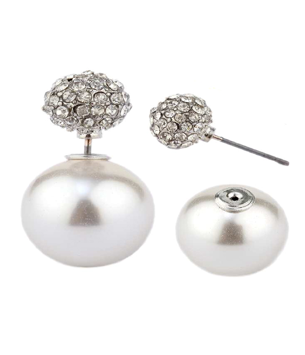 CRYSTAL FIREBALL AND PEARL DOUBLE SIDED FRONT AND BACK EARRINGS