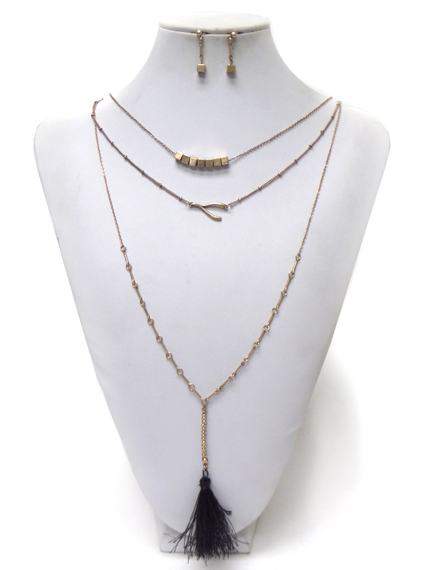 THREE LAYER CHAIN WISH BORN WITH TASSEL NECKLACE SET 