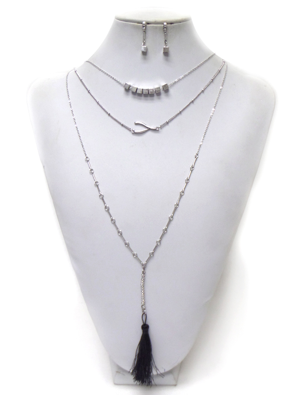 THREE LAYER CHAIN WISH BORN WITH TASSEL NECKLACE SET 