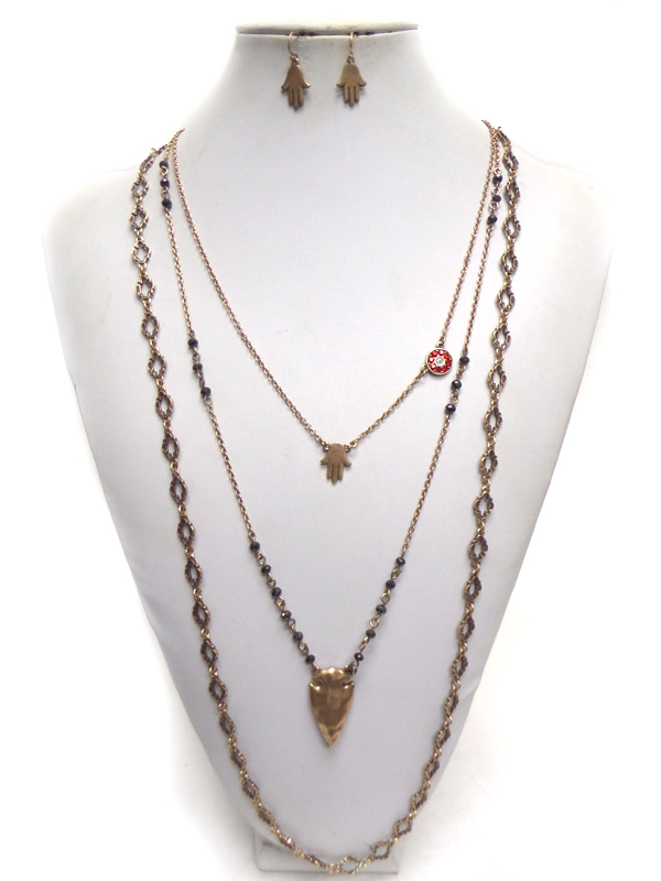 BOHEMIAN STYLE 3 LAYER ARROWHEAD METAL NECKLACE SET