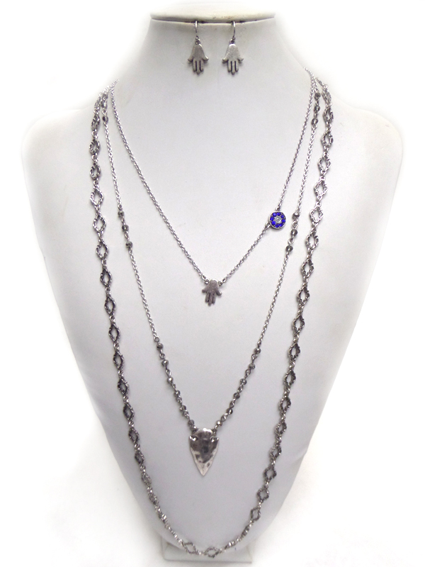 BOHEMIAN STYLE 3 LAYER ARROWHEAD METAL NECKLACE SET