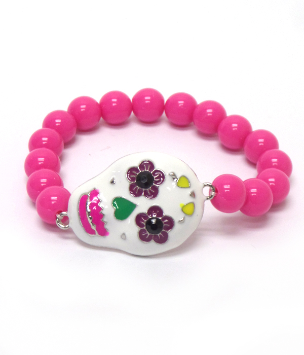 Day of the death colorful sugar skull linked beads bracelet