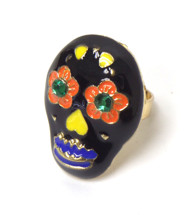 Sugar skull with crystal eyes ring