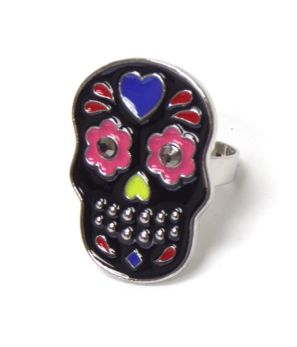Sugar skull with crystal eyes ring 