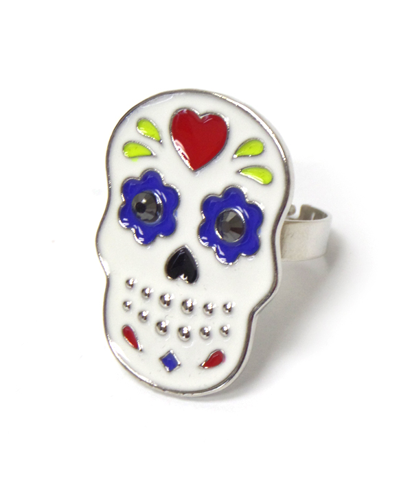Sugar skull with crystal eyes ring 