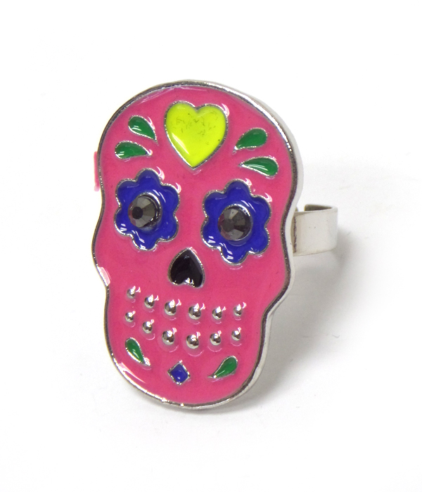 Sugar skull with crystal eyes ring