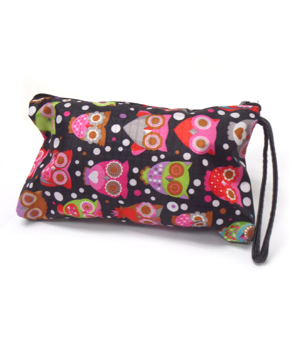 Owl print zipper top coin purse