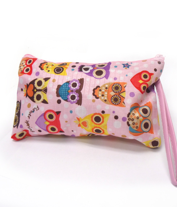 Owl print zipper top coin purse
