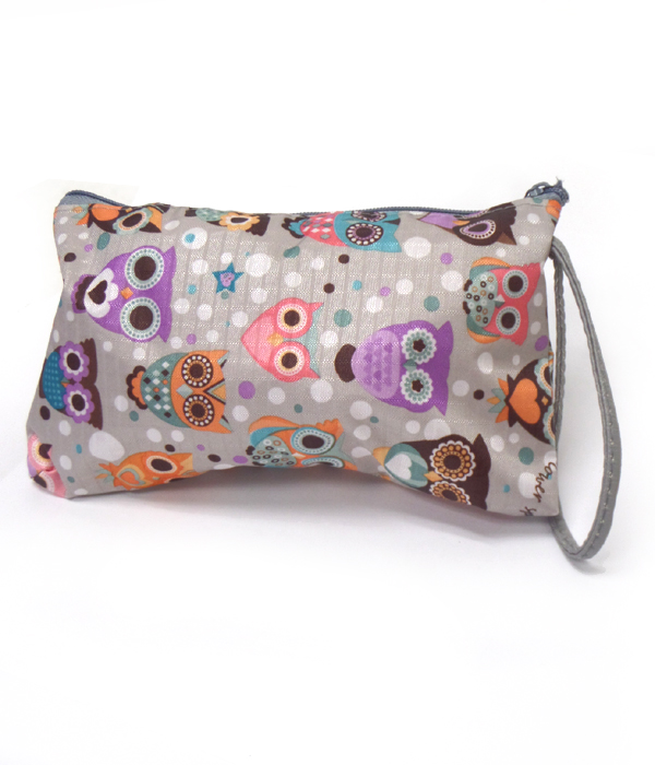 Owl print zipper top coin purse