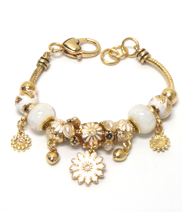 Pandora style flower charm with beads bracelet 