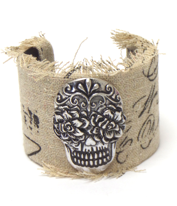 Vintage sugar skull cloth cuff bracelet