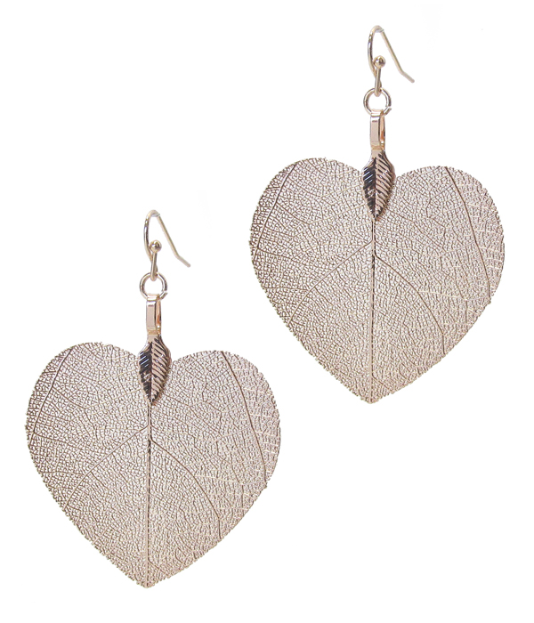 METAL FILIGREE HEART LEAF EARRING