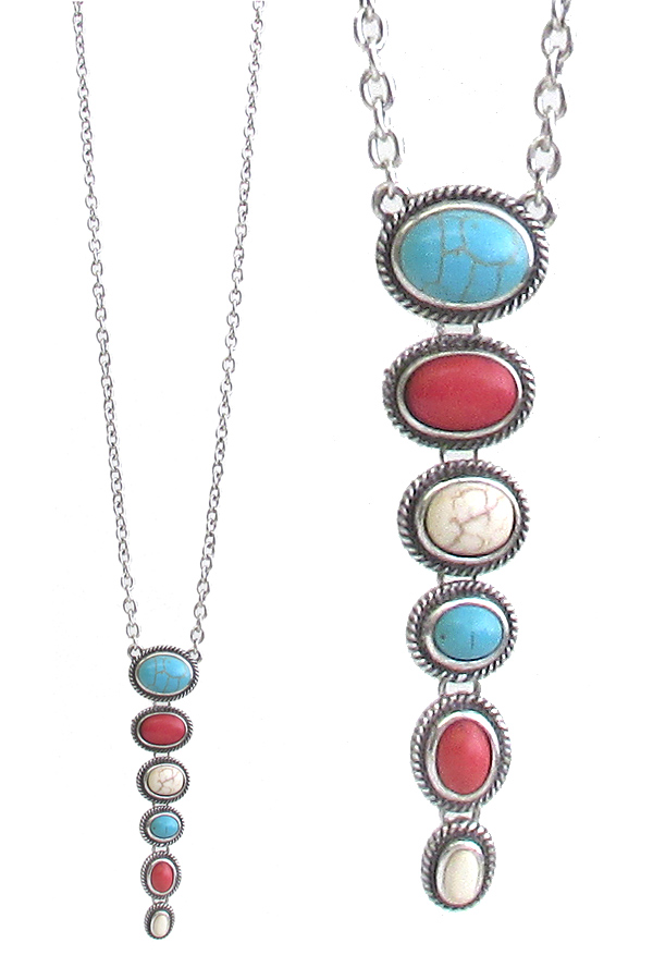 WESTERN THEME MULTI SEMI PRECIOUS STONE DROP NECKLACE