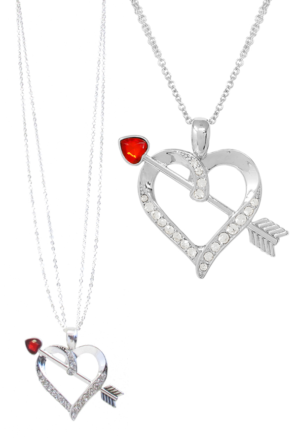 VALENTINE THEME HEART AND ARROW PENDANT NECKLACE