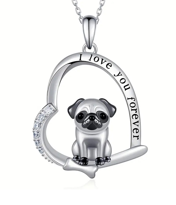 Pet lovers theme dog and heart necklace