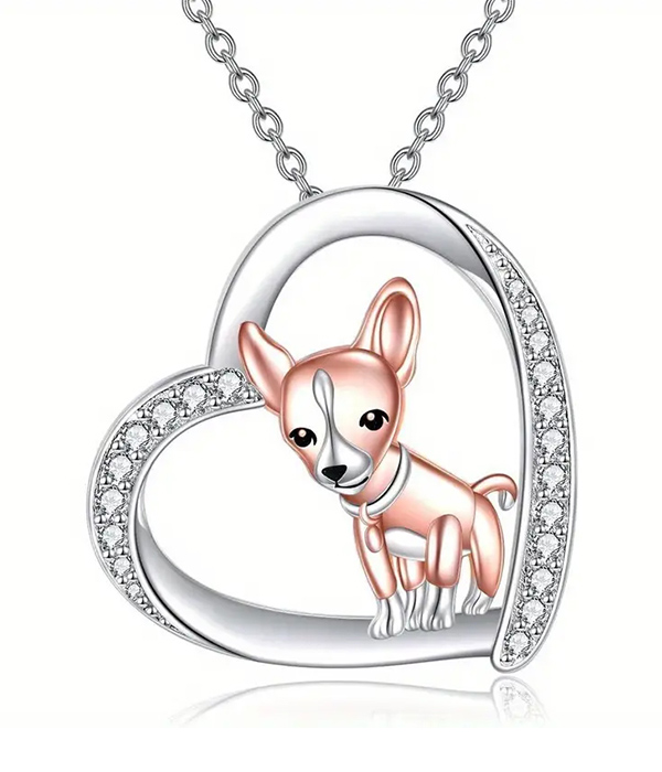 Pet lovers theme dog and heart necklace