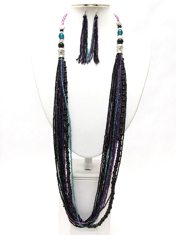 Multi layer seed beads chain mix necklace earring set