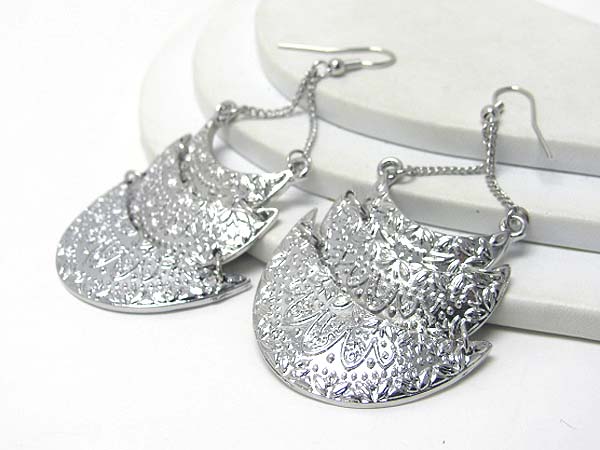 Textured triple crescent link drop earring