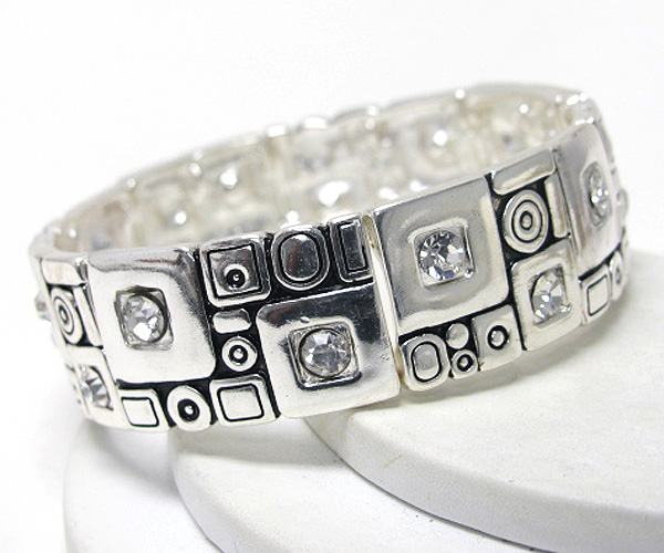 Multi square and crystal accent stretch bracelet