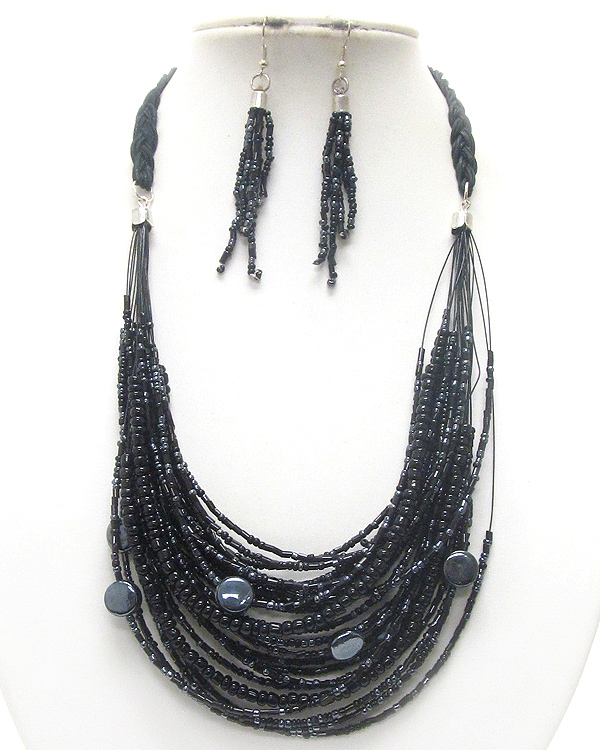 Multi row seed beads ceramic stone mix necklace set