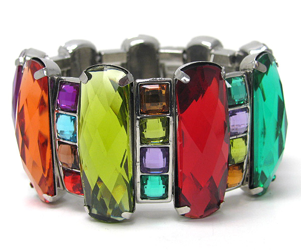 Multi acrylic bar stone and crystal stretch bracelet