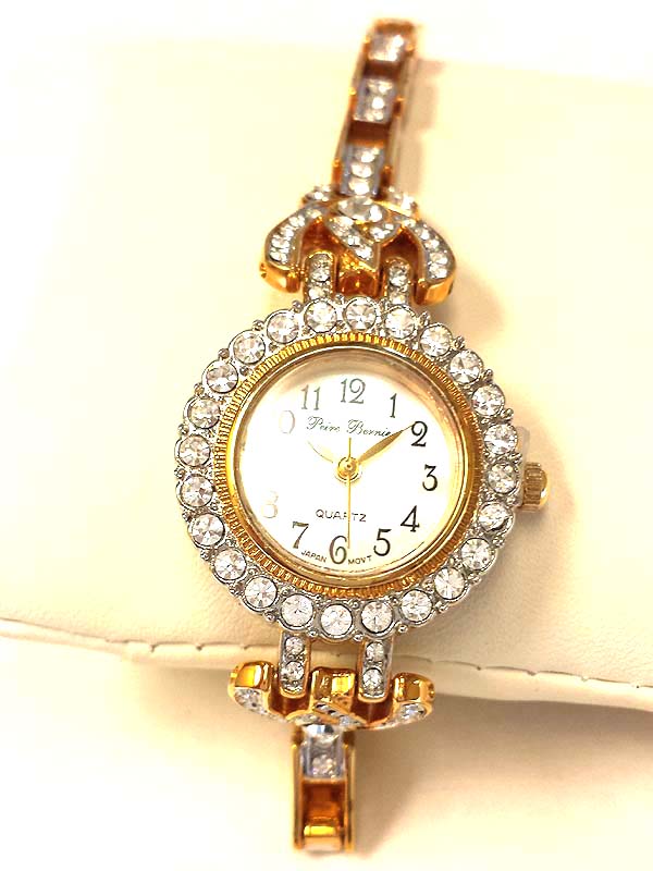 Crystal stud small face luxury style metal band watch