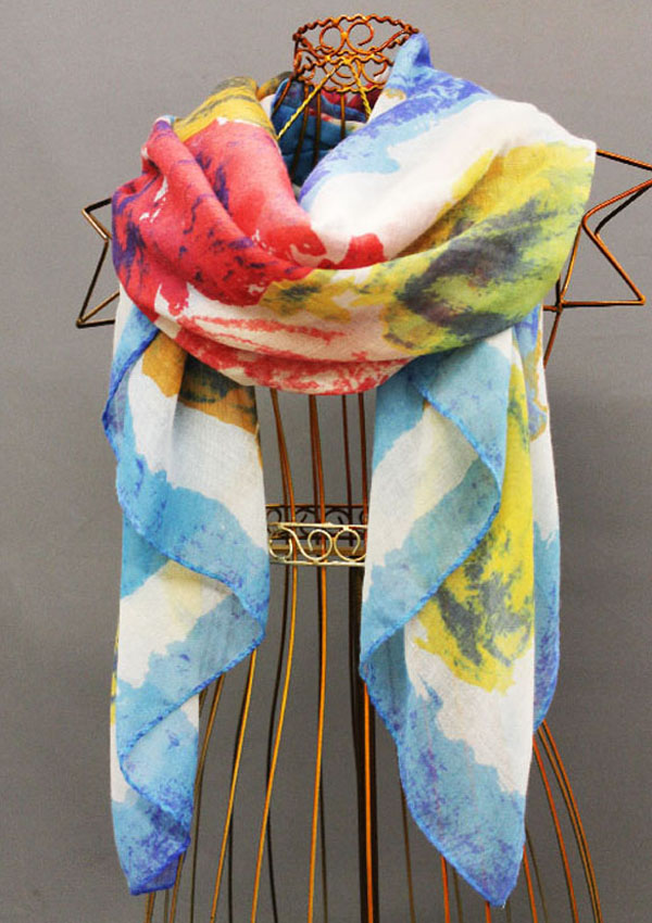 Multi color block and border print scarf