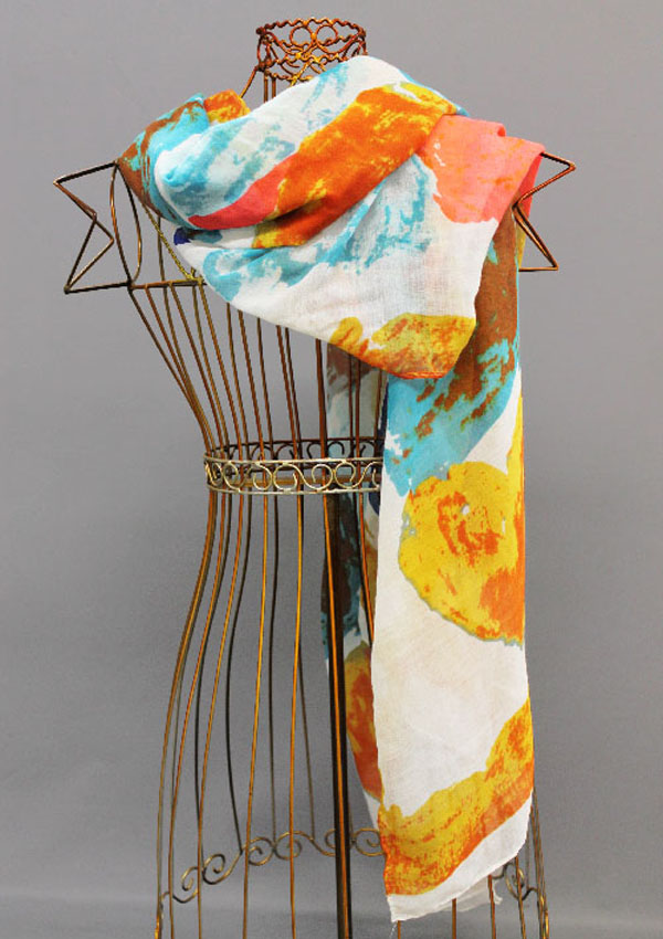 Multi color block and border print scarf