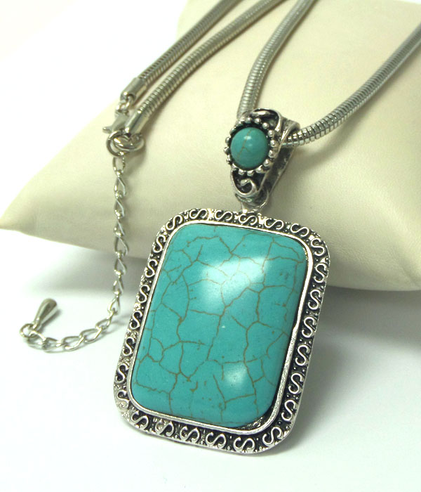 Square turquoise pendant necklace