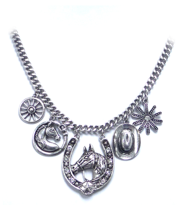 Multi horse theme charm dangle necklace