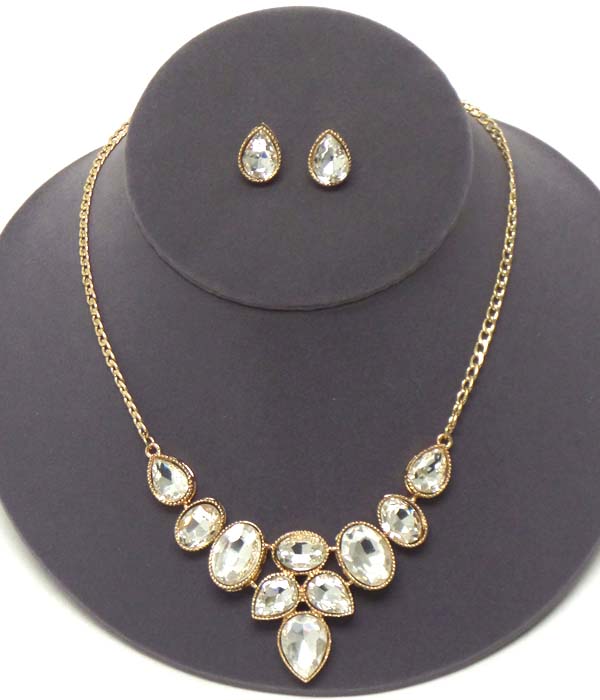 Multi shape stone link necklace earring set