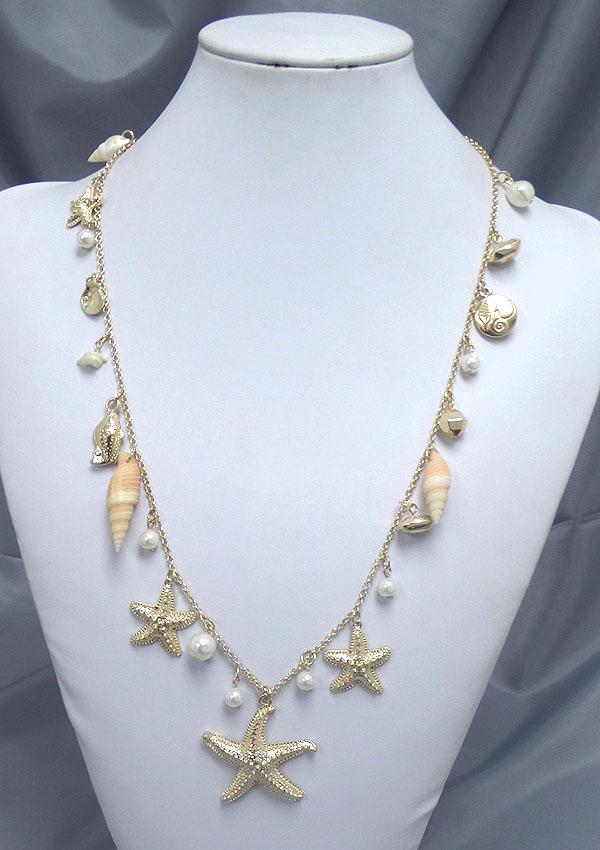 Multi sealife theme charm dangle long necklace