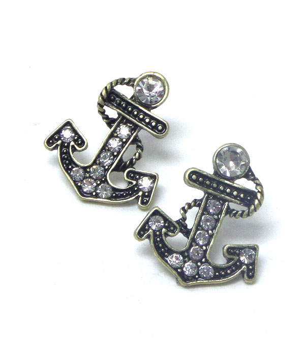 Crystal anchor stud earring