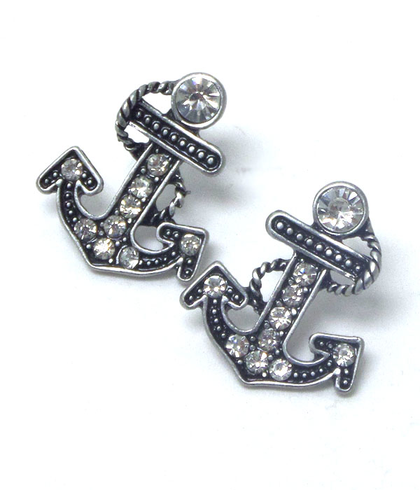 Crystal anchor stud earring