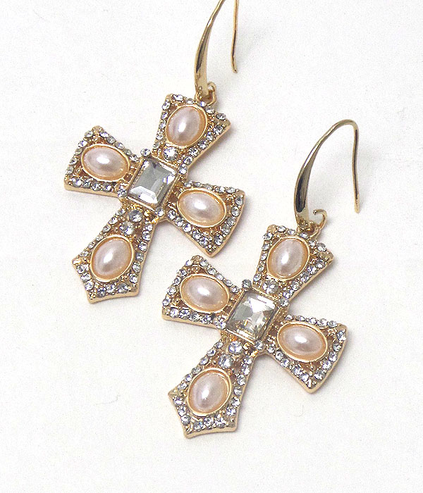 Crystal and pearl cross earring
