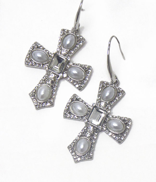 Crystal and pearl cross earring