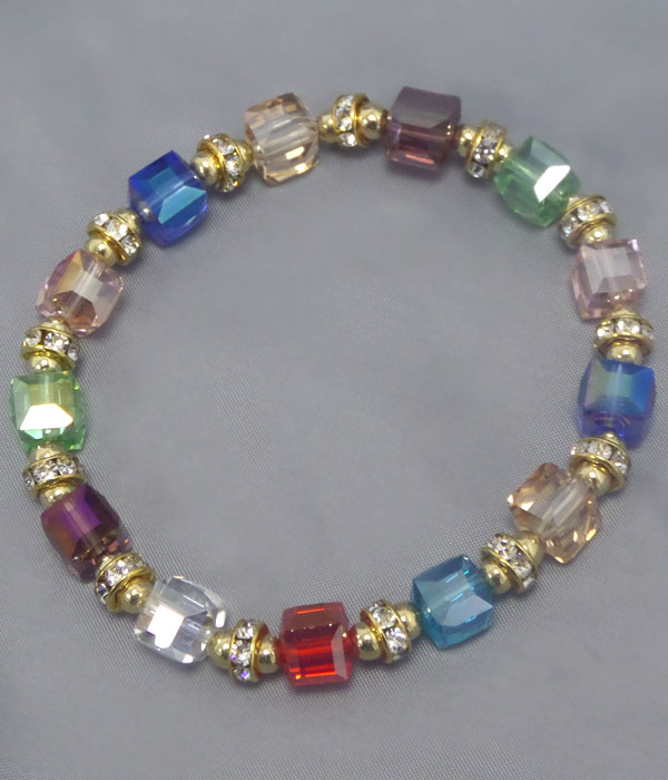 Rondelle and crystal cube stretch bracelet