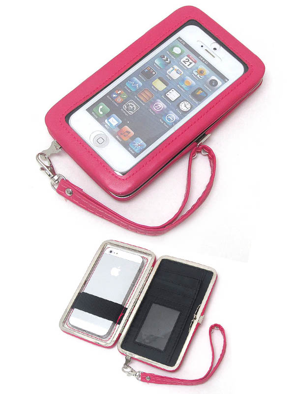 Metal stud on back and leatherette iphone wallet case - strap included