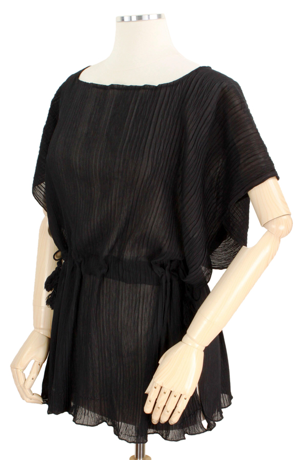 Pleated chiffon drawstring poncho - 100% polyester