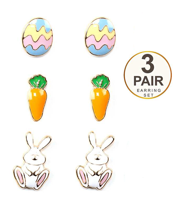 EASTER BUNNY AND EGG 3 PAIR EARRING SET