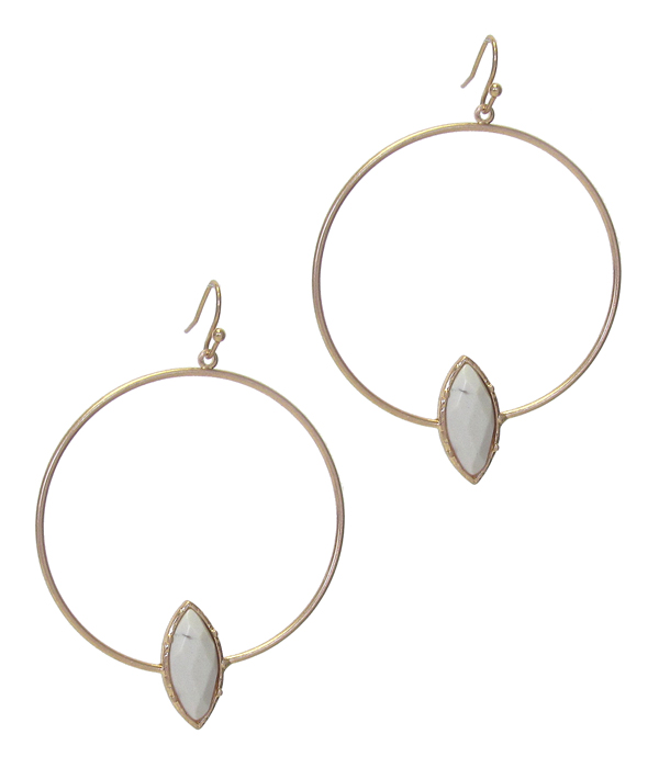 Facet stone bottom wire hoop earring
