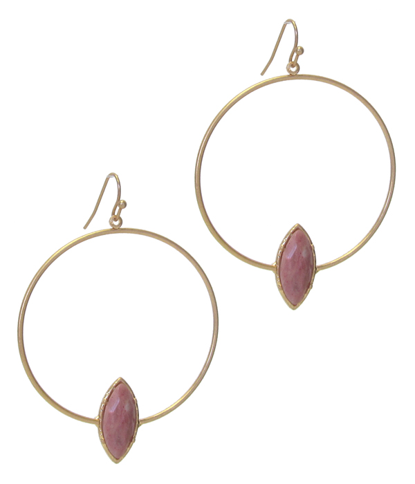 Facet stone bottom wire hoop earring