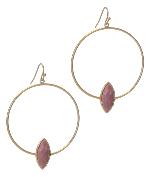 FACET STONE BOTTOM WIRE HOOP EARRING