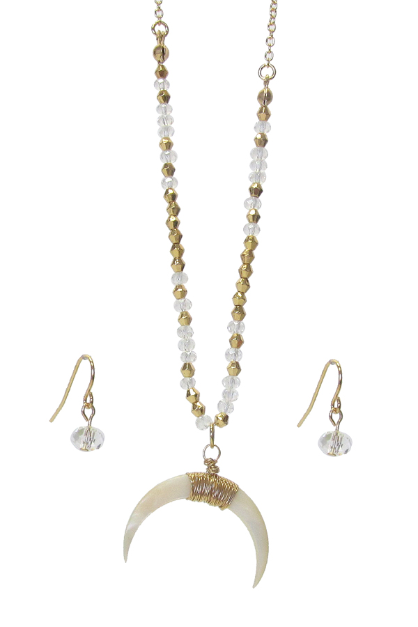 SHELL TUSK PENDANT AND MULTI BEAD CHAIN NECKLACE SET