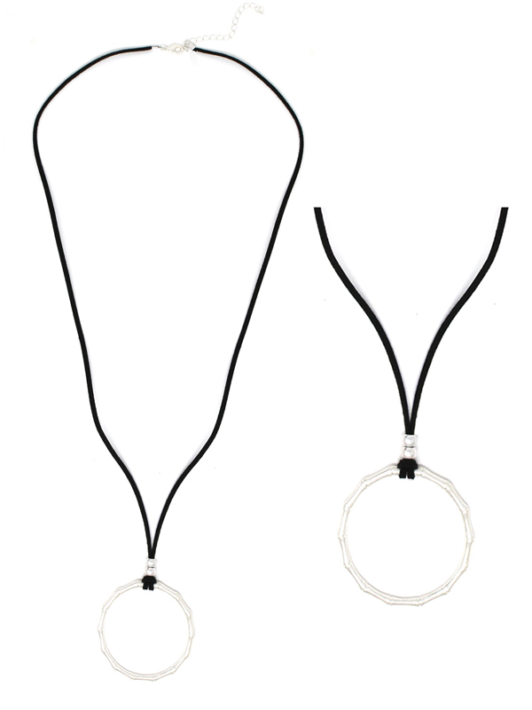 METAL RING PENDANT AND SUEDE CHAIN NECKLACE