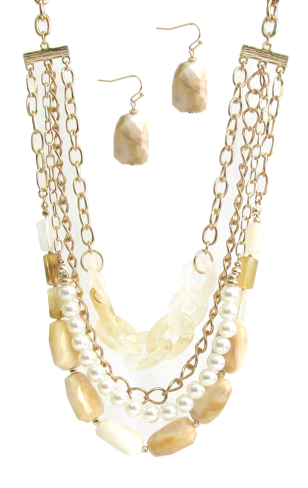 PEARL AND MIX STONE FOUR LAYER NECKLACE SET